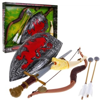 Medieval warrior set, bow, shield, sword, horn