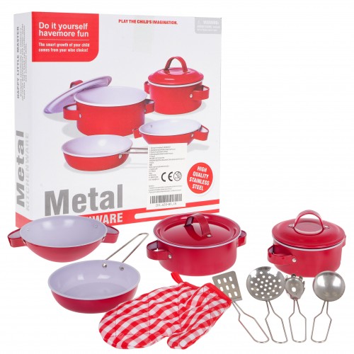Set Of Red Metal Pots
