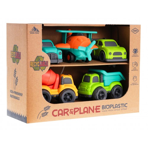 Set of 4 Vehicles + Plane BIOplastic