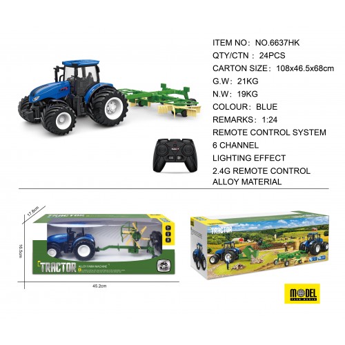 Tractor + Rake RC 1:24 Blue