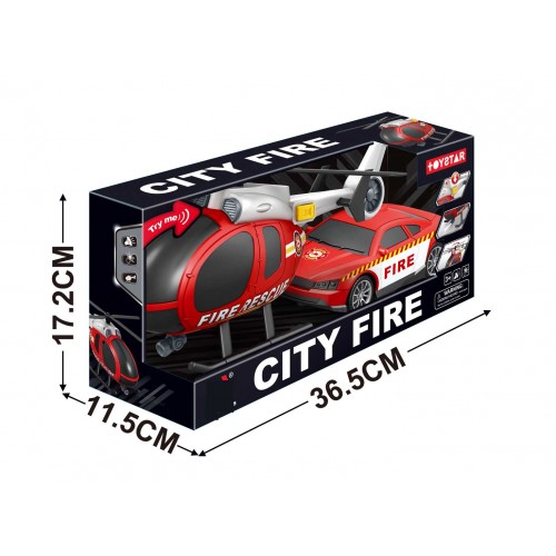 Helicopter + Fire Department Car Set