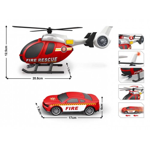 Helicopter + Fire Department Car Set