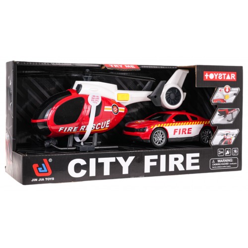 Helicopter + Fire Department Car Set