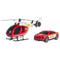 Helicopter + Fire Department Car Set