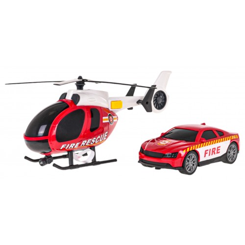 Helicopter + Fire Department Car Set