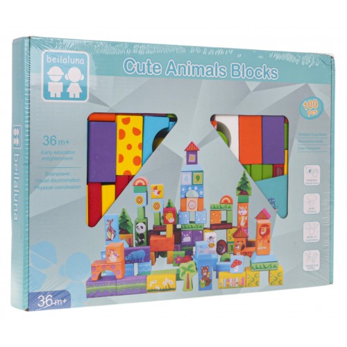 Wooden Animal Blocks Set 100pcs.