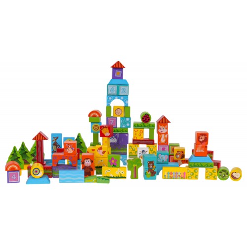 Wooden Animal Blocks Set 100pcs.