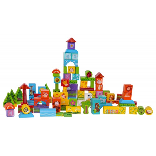 Wooden Animal Blocks Set 100pcs.