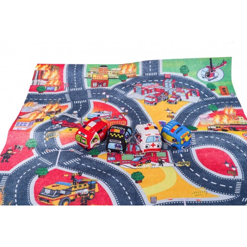 City Fire Department Mat + Soft Car Set