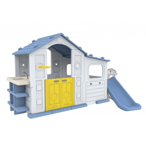 Large House With Hallway, Slide and Sink Blue Roof