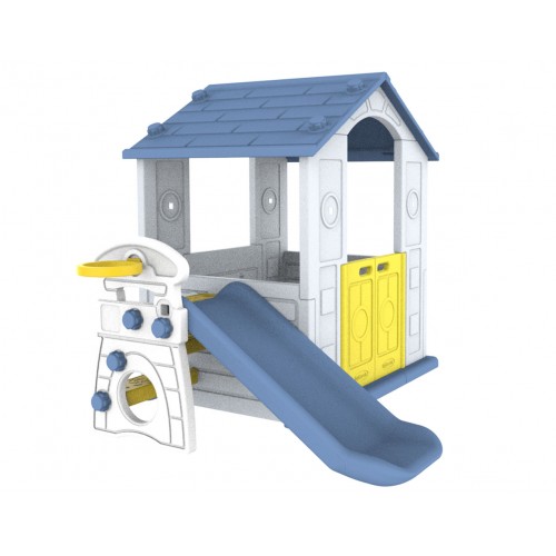 3in1 Garden House for Children Blue Roof + Slide + Basketball