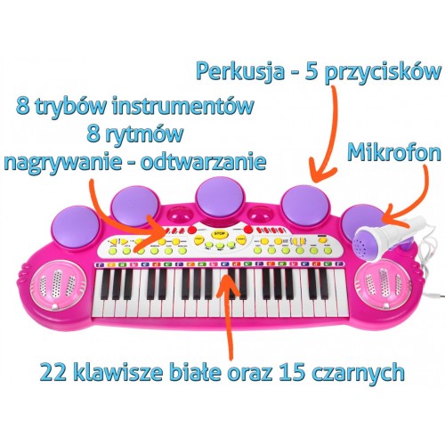 Keyboard USB MP3 snare drums 3 octave Pink