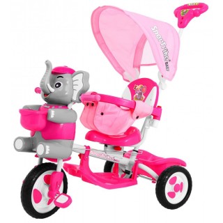 3-wheeled children's bike Elephant Pink + Sounds + Roof + Barrier + Footrest + Handle + Storage