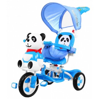 3-wheeled Panda Blue Children's Bike + Sounds + Roof + Barrier + Footrest + Handle + Storage