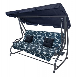 Garden Swing Seat Textylina 2x1 Pattern Leaves Navy Blue