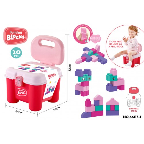 Set of Soft Electric Blocks + Chair Storage Pink