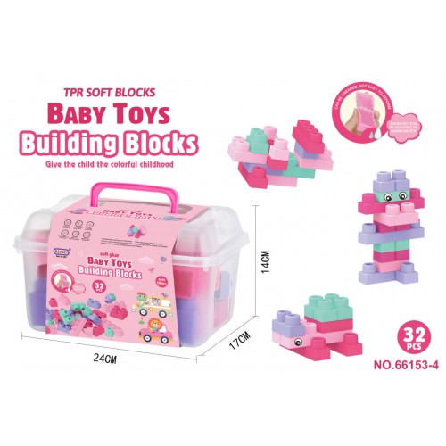 Soft Blocks Set 32 ​​pcs. Pink + Suitcase
