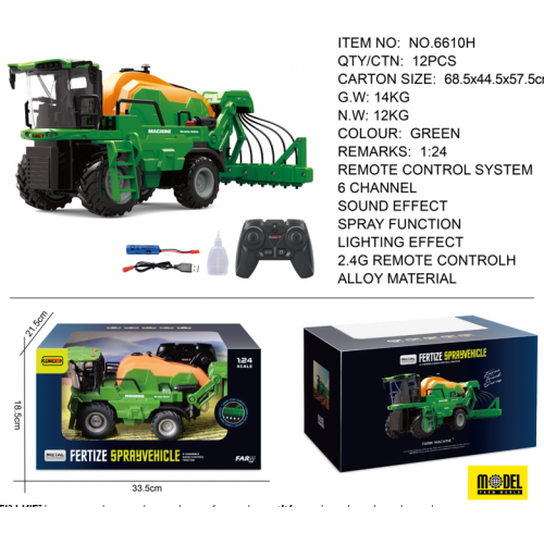 R/C Harvester 1:24 Green with Smoke Function