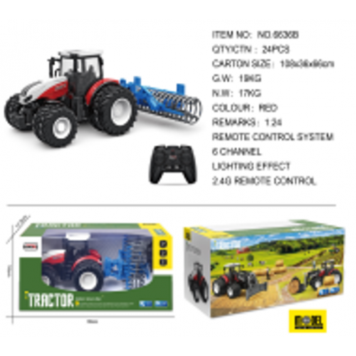 R/C Tractor 1:24 Red with Rake