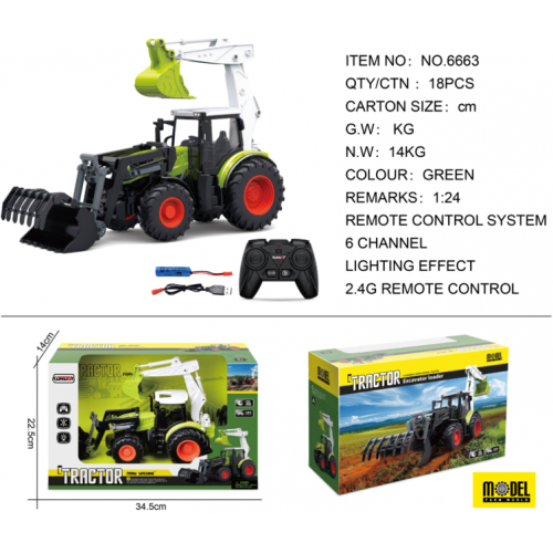 R/C Tractor 1:24 Green with Excavator Function