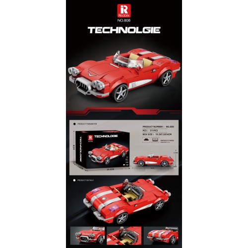 Car Cabriolet Red 311-piece Building Blocks Set