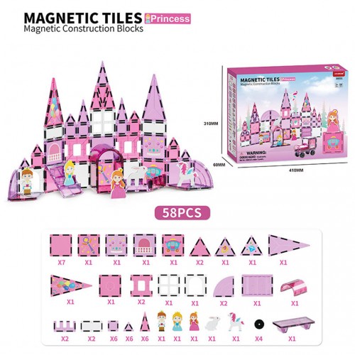 Pink Princess Magnetic Blocks Set 58 pcs.