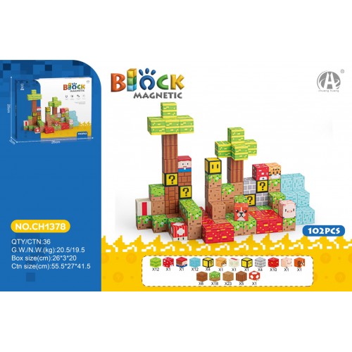 Set of Magnetic Cubes, Blocks, 102 pcs.