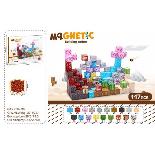 Set of Magnetic Cubes, Blocks, 117 pcs.