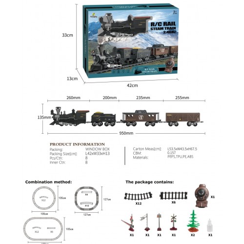 Transport Retro Train with Light, Sound and Smoke Function 172cm
