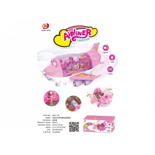 AIRLINER Pink Airplane with Lights and Sounds + Accessories