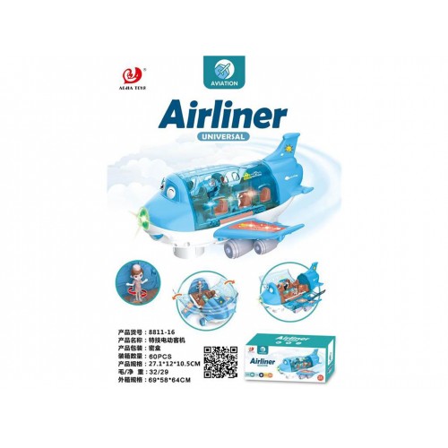 AIRLINER Blue Airplane with Lights and Sound Function + Accessories