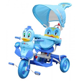3-wheeled children's bike Duck Blue + Sounds + Roof + Barrier + Footrest + Handle + Storage