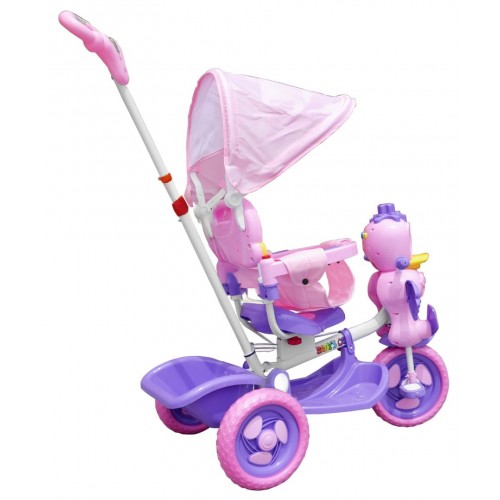 3-wheeled Purple Duck Kids Bike + Sounds + Roof + Barrier + Footrest + Handle + Storage