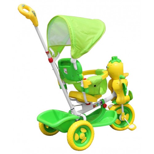 3-wheeled Green Duck Children's Bike + Sounds + Roof + Barrier + Footrest + Handle + Storage