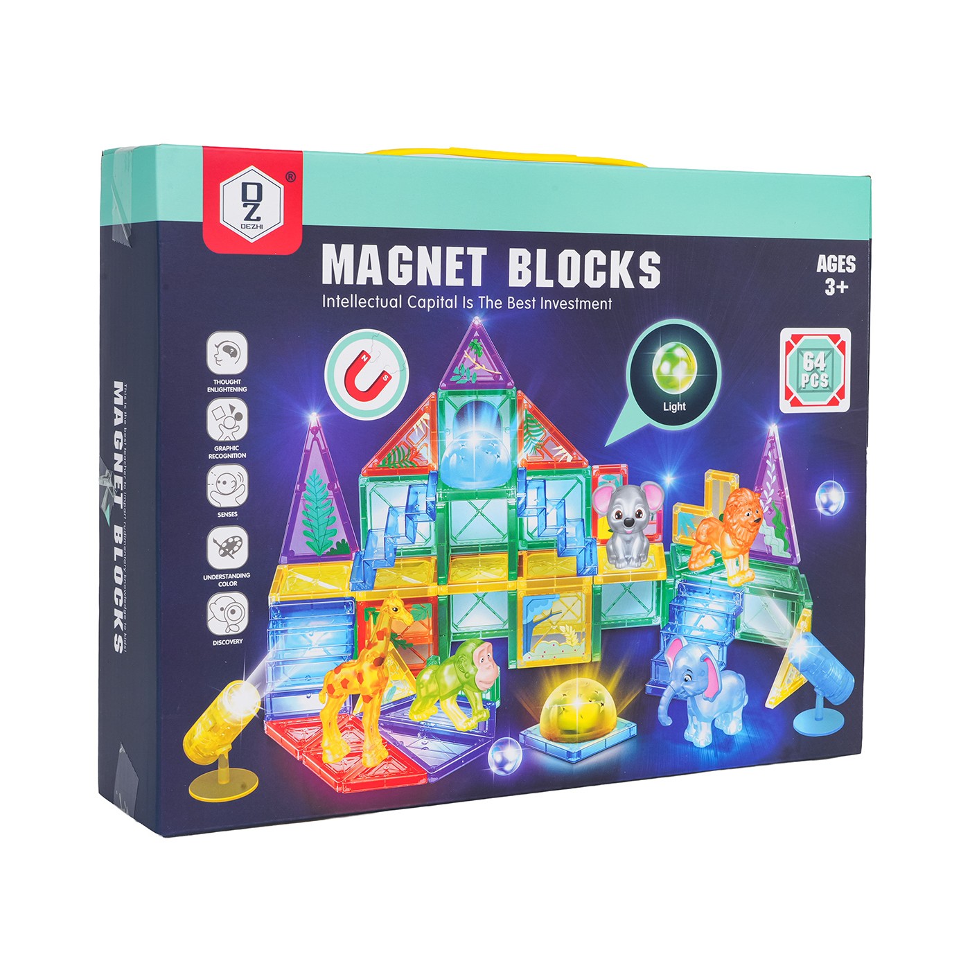 3D ZOO Magnetic Blocks Set 64 pcs.