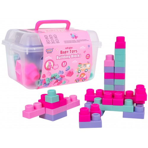 Soft Blocks Set 32 ​​pcs. Pink + Suitcase