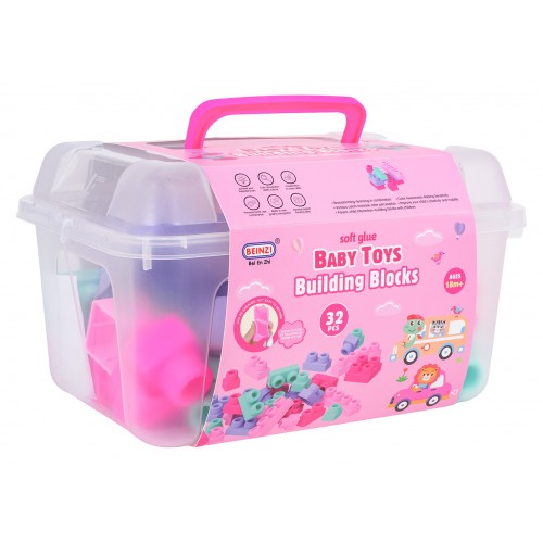 Soft Blocks Set 32 ​​pcs. Pink + Suitcase