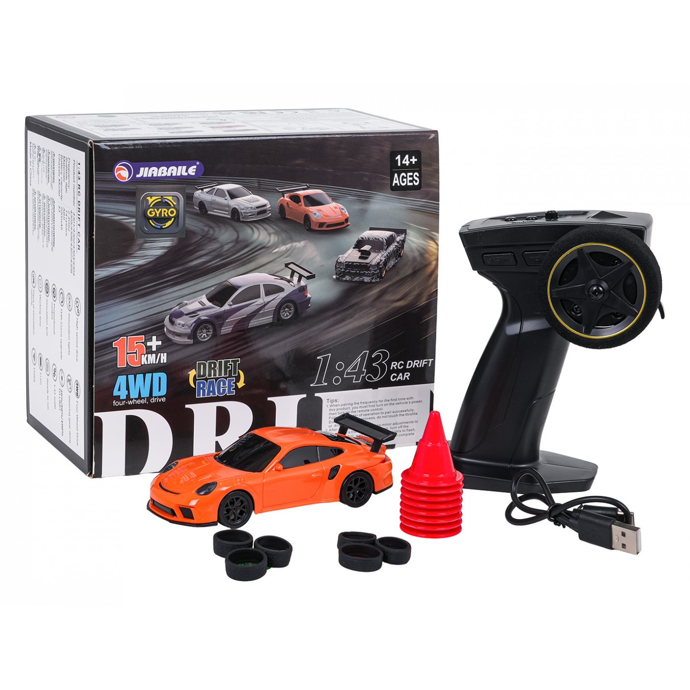 R/C Drift Car 1:43 Orange + Accessories