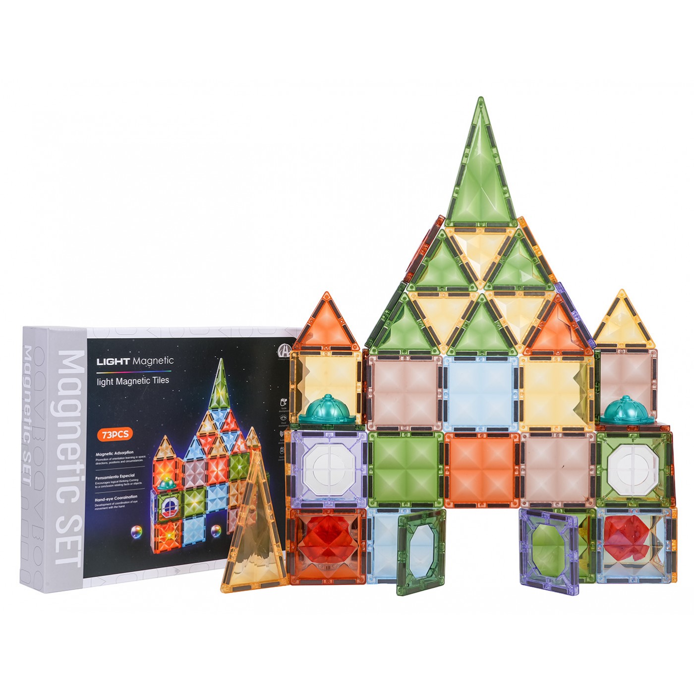 3D Magnetic Blocks Set with Backlight, 75 pcs.