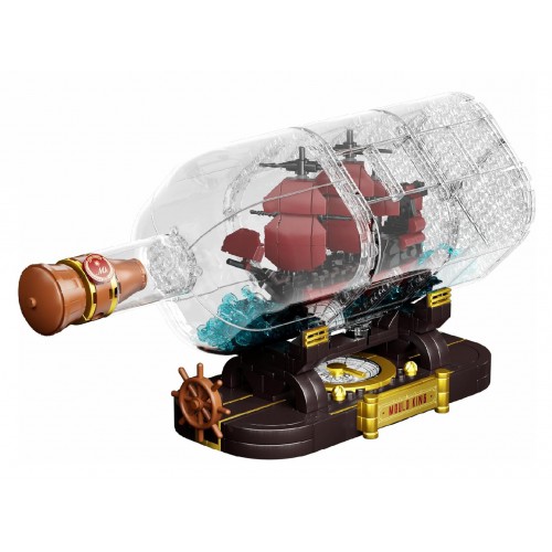 Red Pirate Ship in a Bottle Building Set 885 pcs.
