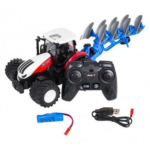 Red R/C Tractor With Plow