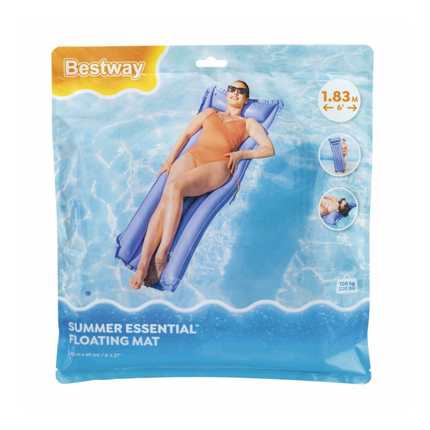 Inflatable Swimming Mattress Purple BESTWAY 183x69cm + Pillow