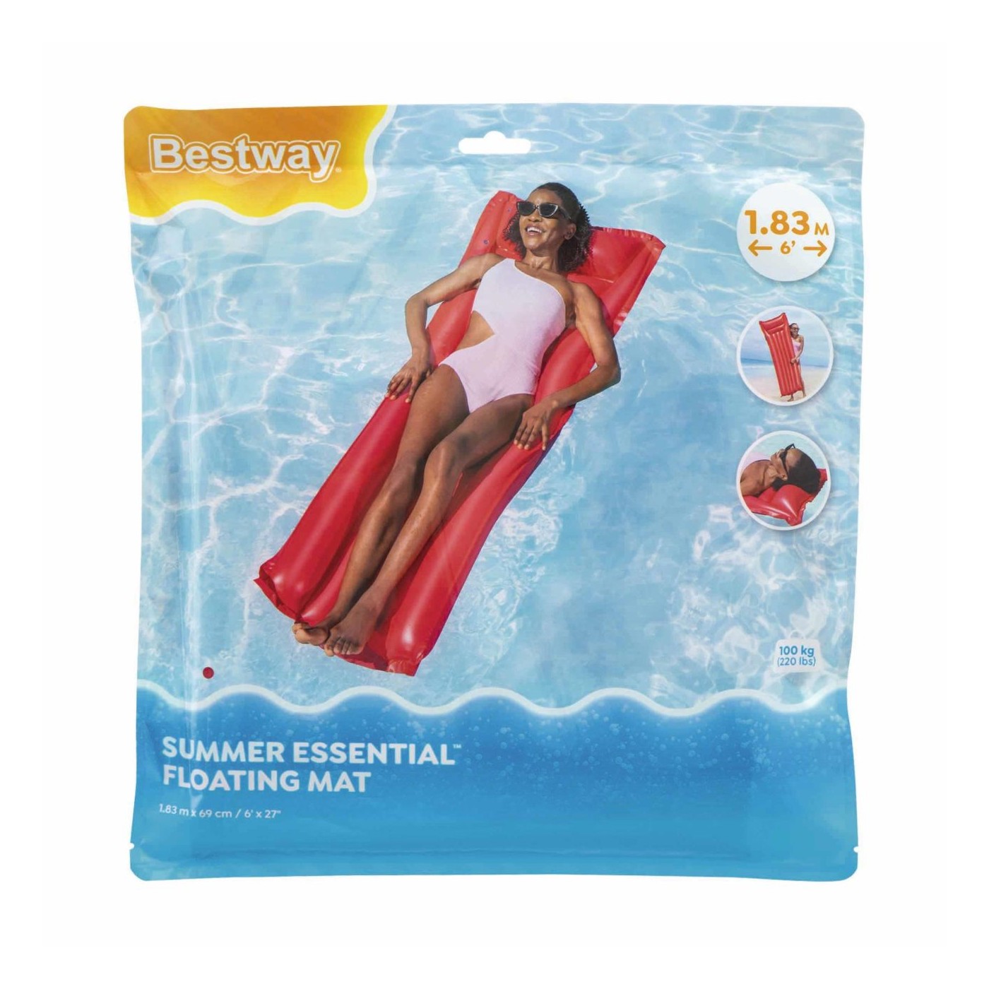 Inflatable Swimming Mattress Red BESTWAY 183x69cm + Pillow