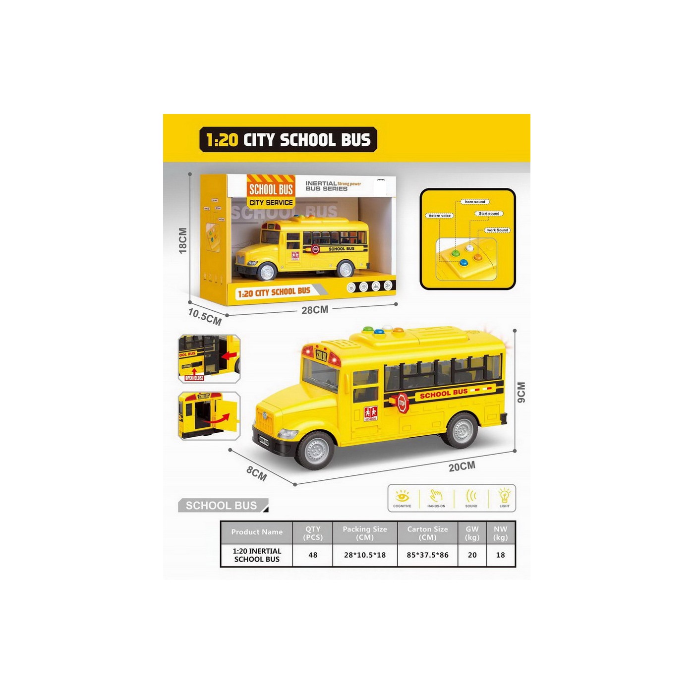 Yellow School Bus with Lights and Sounds