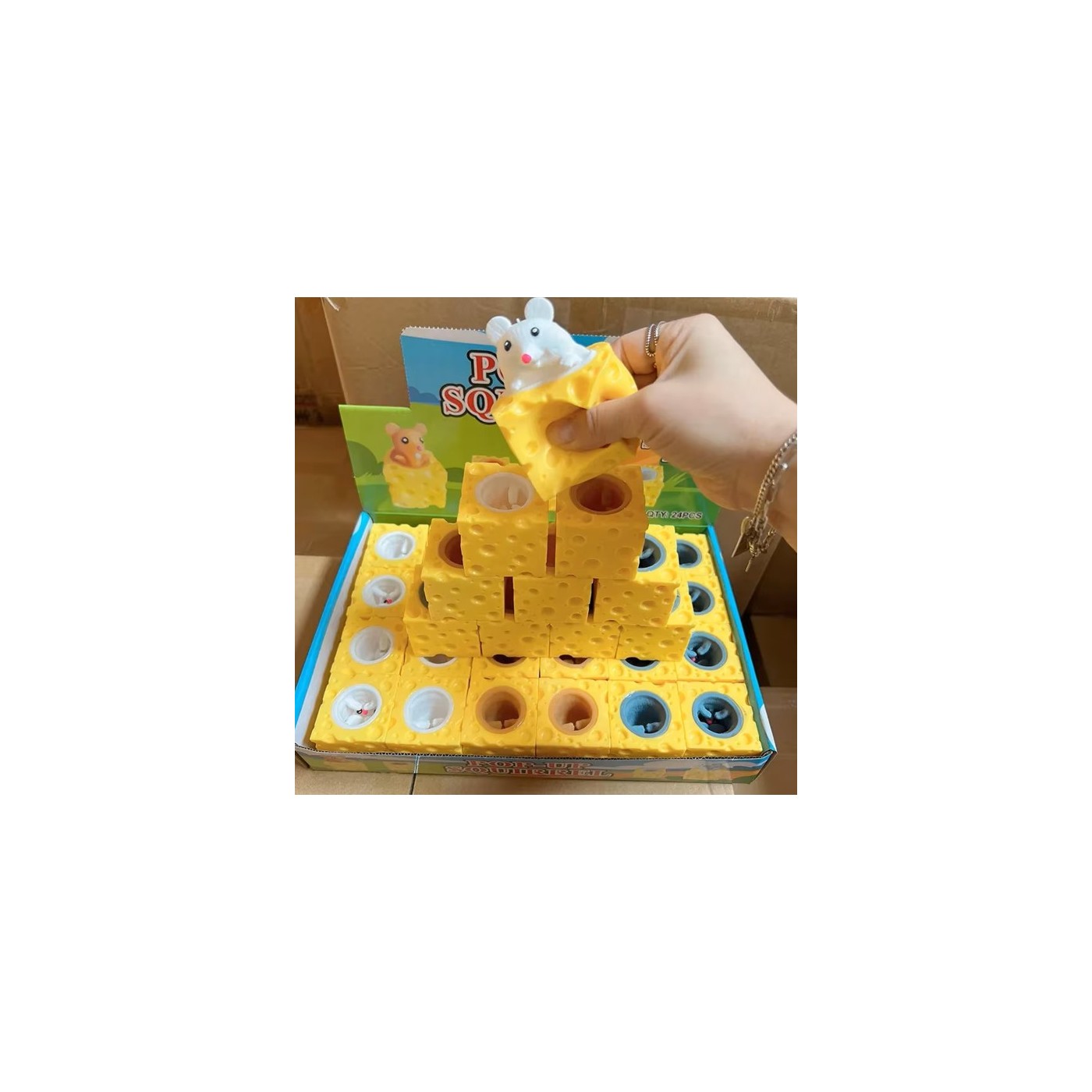 Soft Cheese Cube with a Jumping Mouse