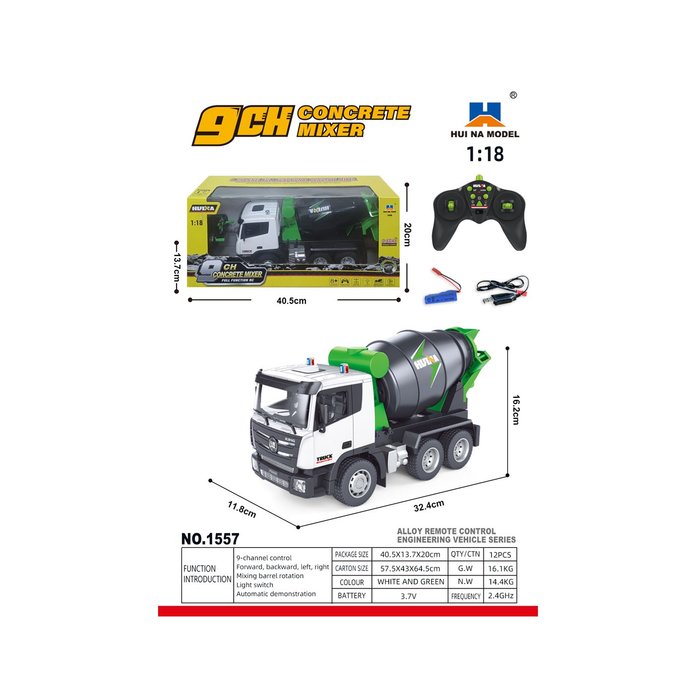 R/C Concrete Mixer Green 1:18