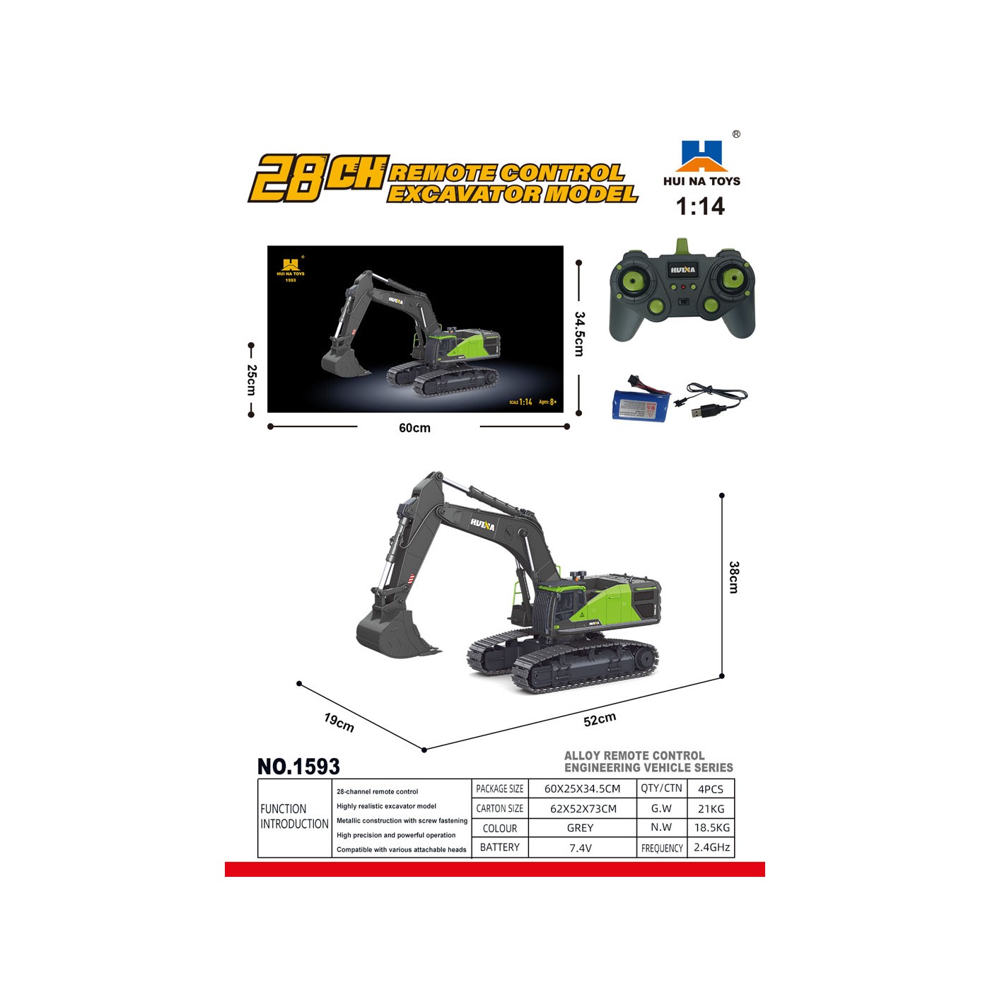 R/C Excavator Green 1:14