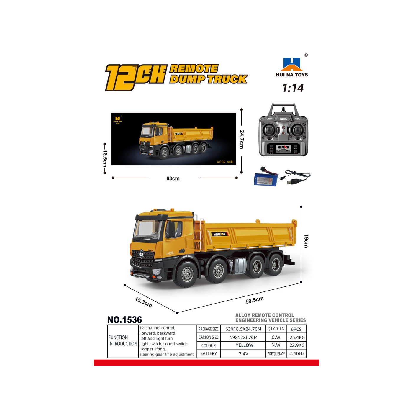 R/C Dumper Truck Yellow 1:14