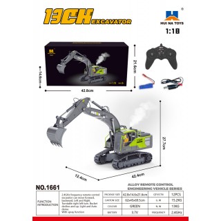 R/C Excavator Green/Gray with Smoke Function 1:18