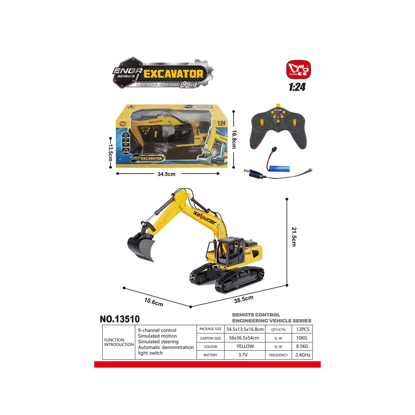 R/C Yellow Excavator 1:24